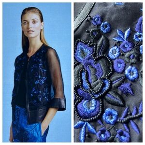 Carlisle Black Leather Jacket with Blue Floral Embroidery